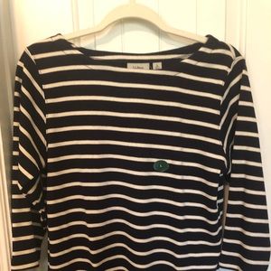 LL Bean crew neck sweater large navy stripes
